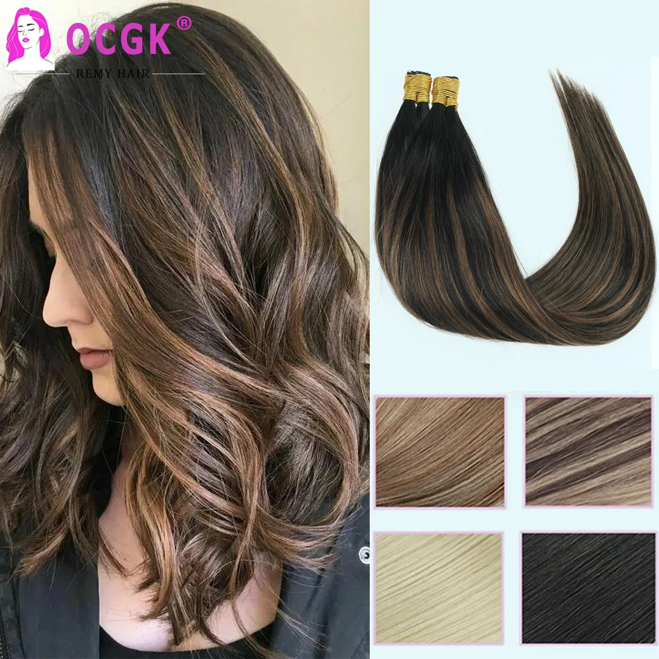 

Straight I Tip Hair Extensions Human Hair Balayage Natural Black To Chestnut Brown And Blonde Human Fusion Hair Extensions 1G/Pc