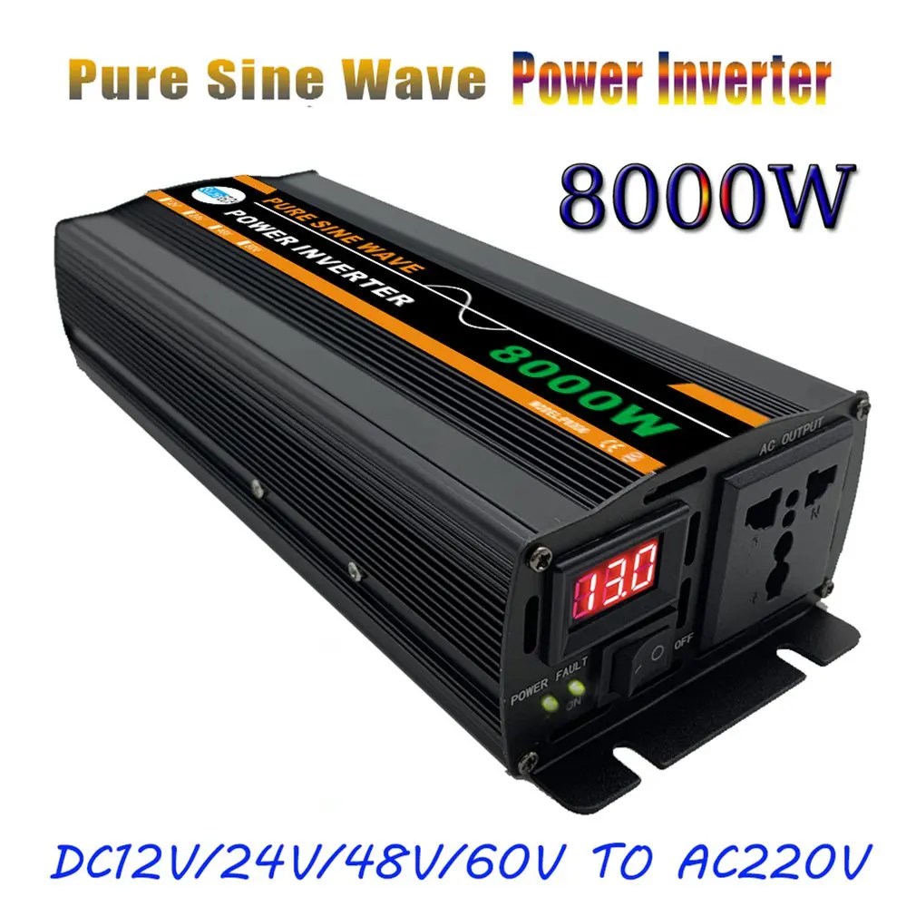 Pure Sine Wave Inverter 12V/24V/48V/60V To AC 220V 8000W Voltage Transformer Power Converter Solar Inverter LED Display
Pure Sine Wave Inverter 12V/24V/48V/60V To AC 220V 8000W Voltage Transformer Power Converter Solar Inverter LED Display