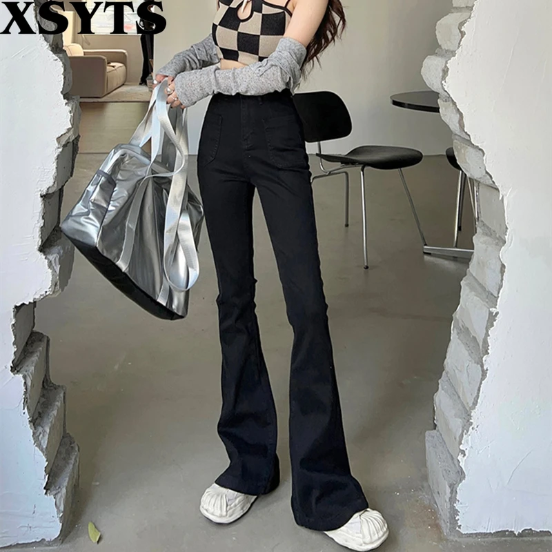 2022 New High Quality Black High Waist Jeans Slim Flared Women Mopping Pants Female Vintage Clothes Korean Fashion Pans De Mujer
2022 New High Quality Black High Waist Jeans Slim Flared Women Mopping Pants Female Vintage Clothes Korean Fashion Pans De Mujer