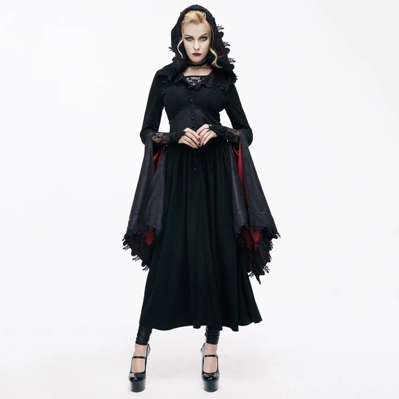 Steampunk Noble Dark Witch Hooded Coat Halloween Costume Gothic Black Casual Hooded Long Sleeves Sexy Lace Cloak Trench Coats
Steampunk Noble Dark Witch Hooded Coat Halloween Costume Gothic Black Casual Hooded Long Sleeves Sexy Lace Cloak Trench Coats