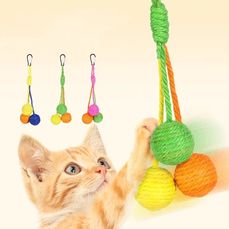 

Cat Toy Sisal Balls Cat Toys Interactive Hanging Sisal Ball Toys for Cats Teasing Bite-resistant Cats Toy with Bell Pet Supplies