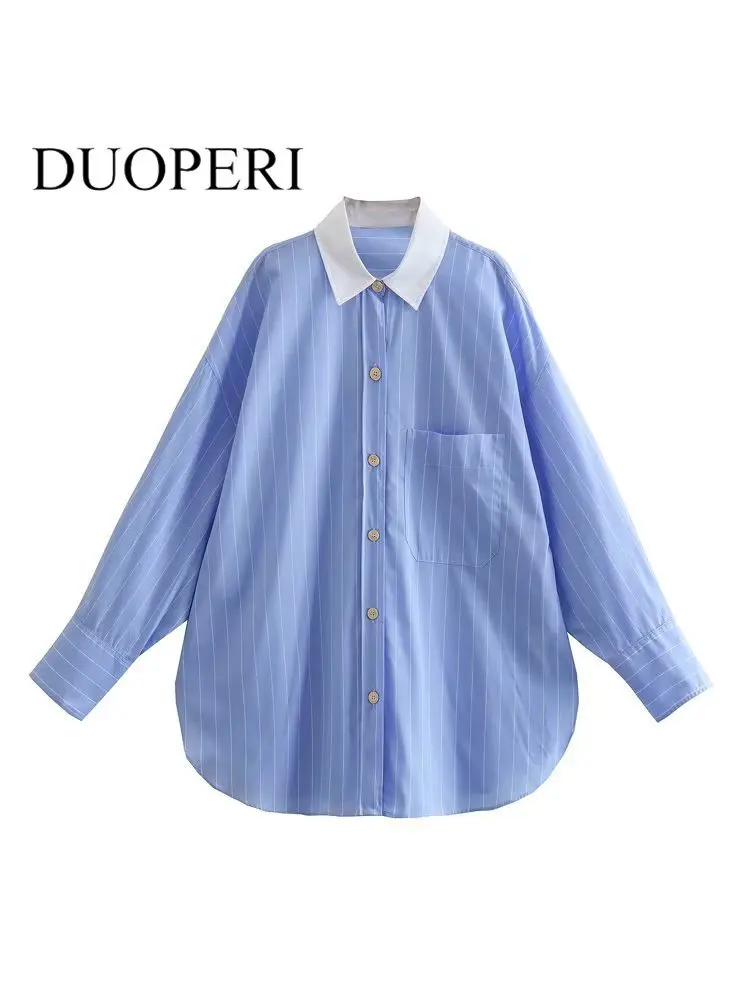DUOPERI Women Fashion Satin Striped Blouse Vintage Lapel Neck Long Sleeves Single Breasted Female Chic Lady Shirts
DUOPERI Women Fashion Satin Striped Blouse Vintage Lapel Neck Long Sleeves Single Breasted Female Chic Lady Shirts