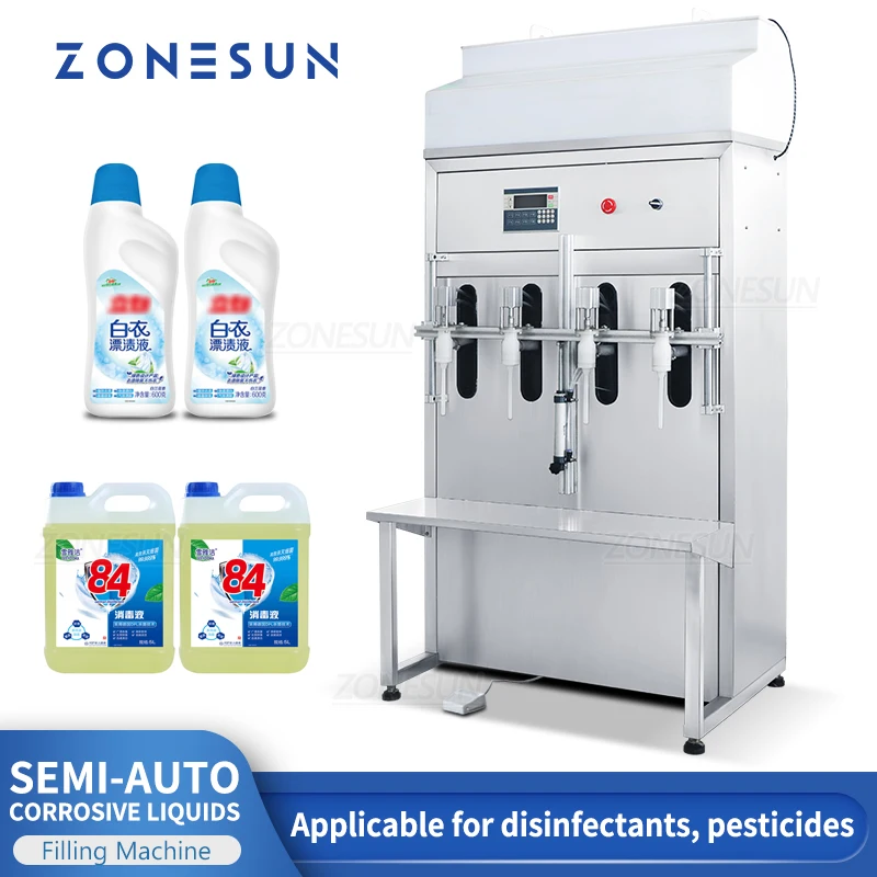 ZONESUN Corrosive Liquid Filling Machine for Disinfectant Bleach Pesticides Acid Alkali Bottle Packaging ZS-YTCR4
ZONESUN Corrosive Liquid Filling Machine for Disinfectant Bleach Pesticides Acid Alkali Bottle Packaging ZS-YTCR4