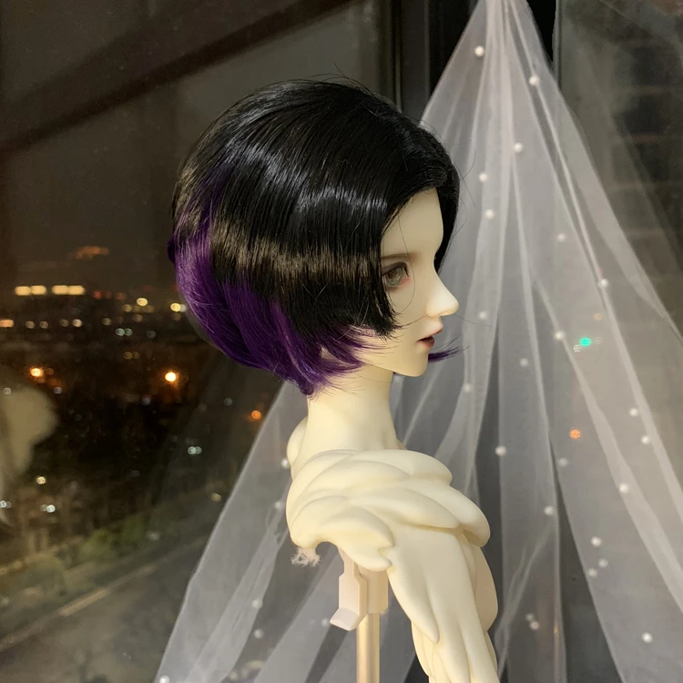 1/4 BJD doll wig black + dark purple medium short hair
1/4 BJD doll wig black + dark purple medium short hair