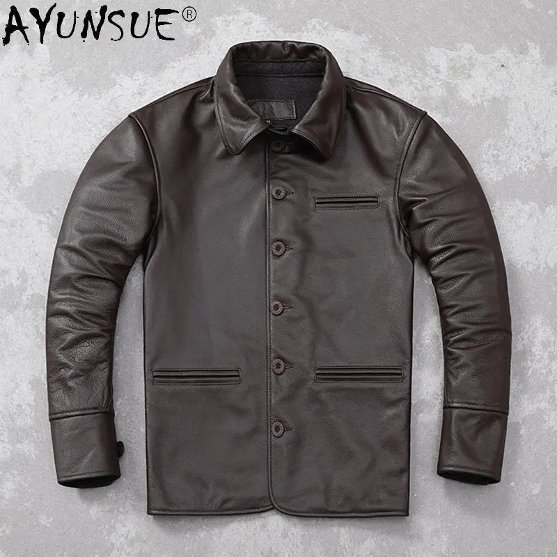 AYUNSUE Genuine Cow Leather Coat Casual Brown Leather Jacket Men Autumn Leather Clothes Real Cowhide Jackets Jaqueta Masculina
AYUNSUE Genuine Cow Leather Coat Casual Brown Leather Jacket Men Autumn Leather Clothes Real Cowhide Jackets Jaqueta Masculina
