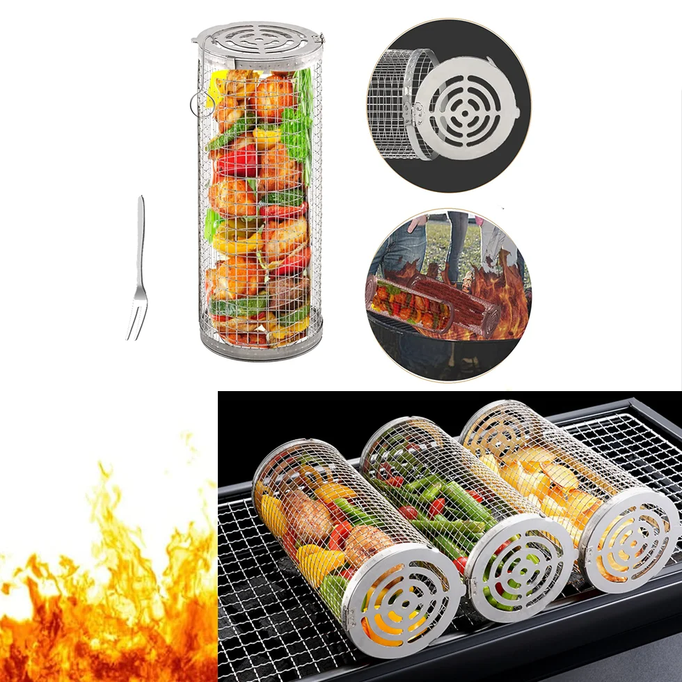 Rolling Grilling BBQ Basket Stainless Steel Leakproof Mesh Barbecue Rack Outdoor Picnic Camping Simple Cylindrical BBQ Grill
Rolling Grilling BBQ Basket Stainless Steel Leakproof Mesh Barbecue Rack Outdoor Picnic Camping Simple Cylindrical BBQ Grill