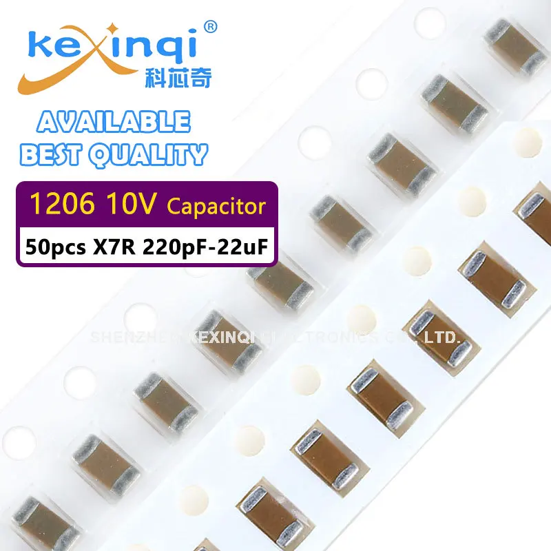 50pcs 1206 10V X7R SMD MLCC Multilayer Ceramic Capacitor 220pF-22uf 330pF 470pF 680pF 1.0nF 1.5nF 2.2nF 3.3nF 4.7nF 6.8nF 10nF
50pcs 1206 10V X7R SMD MLCC Multilayer Ceramic Capacitor 220pF-22uf 330pF 470pF 680pF 1.0nF 1.5nF 2.2nF 3.3nF 4.7nF 6.8nF 10nF