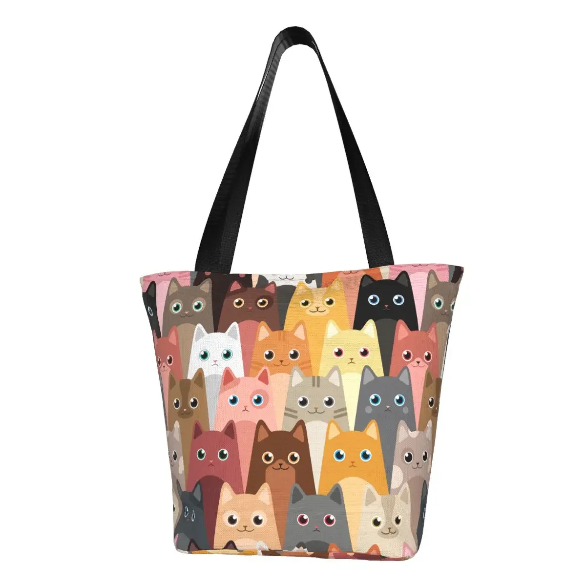 

Custom Cartoon Cats Shopping Canvas Bags Women Reusable Groceries Kawaii Animals Kitten Shopper Tote Bags