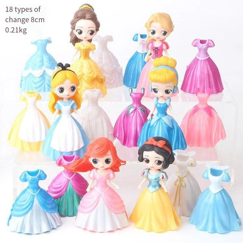 

Disney 8CM Collectible Cinderella Alice Princess Elsa Sofia Sophia Snow White Mermaid With Magic Clip Change Dress Toy Girl Gift