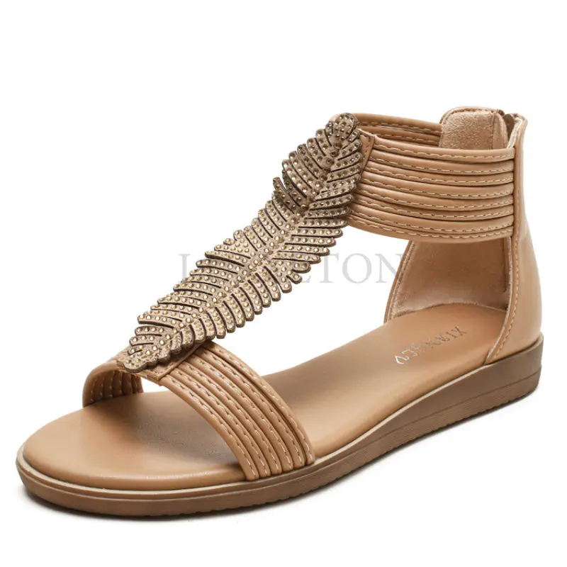 

Women's Sandals Boho Bohemia Beach Gladiator Sandals Roman Flat Heel Peep Toe Wedge Sandals Daily PU Summer Black