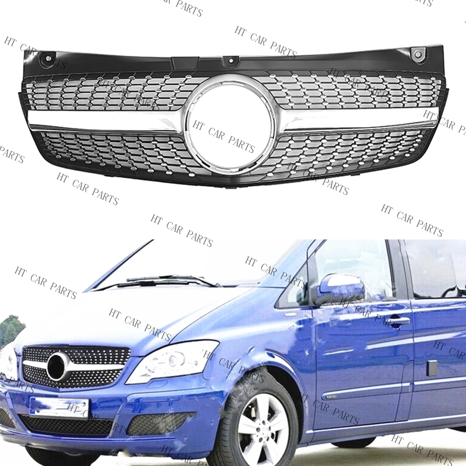 1 x Silver Diamond Style Front Bumper Grille Cover For Mercedes-Benz W639 Viano/Vito 2011-2014 ( After June 2011 )
1 x Silver Diamond Style Front Bumper Grille Cover For Mercedes-Benz W639 Viano/Vito 2011-2014 ( After June 2011 )