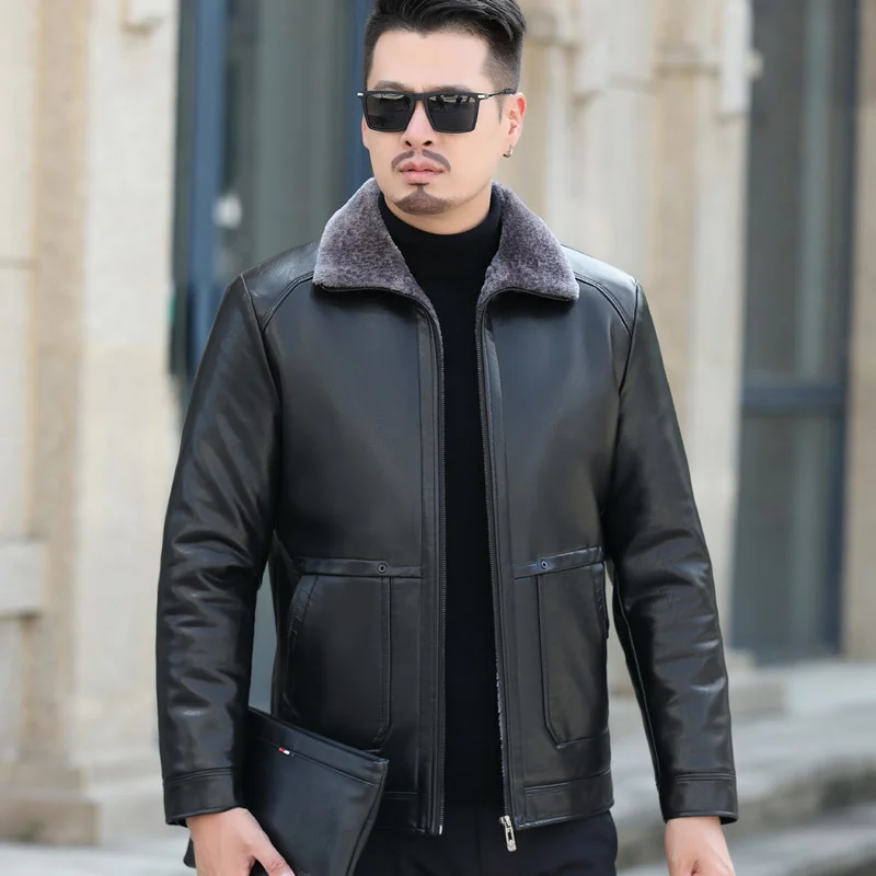

Fashion warm autumn and winter men's plush thickened leather sheepskin business casual fat and fur integrated fashion jacket