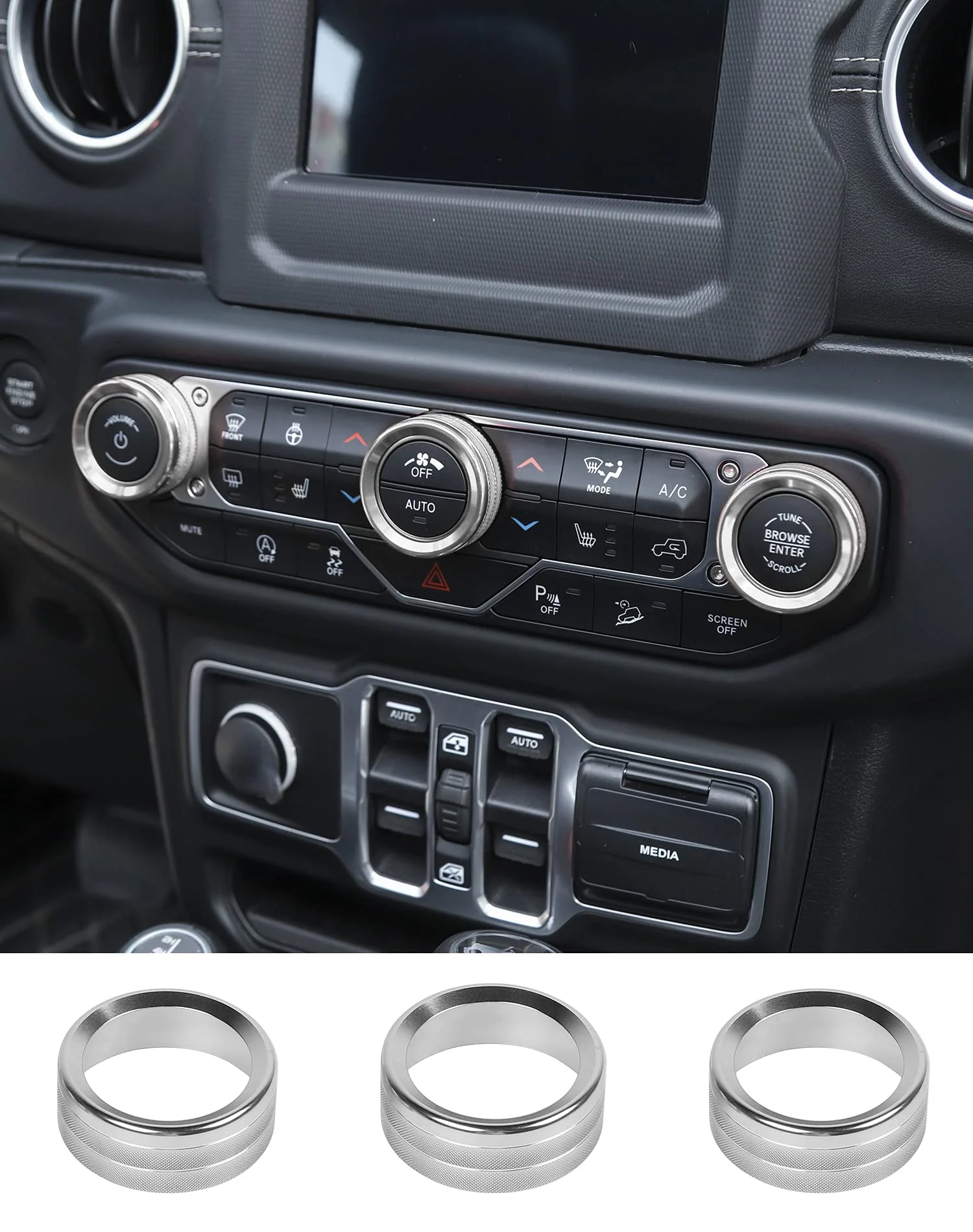 Air Conditioner Switch Knob Cover Aluminum Alloy Trim Cover for 2018-2021 Jeep Wrangler JL JLU & 2020 Jeep Gladiators JT
Air Conditioner Switch Knob Cover Aluminum Alloy Trim Cover for 2018-2021 Jeep Wrangler JL JLU & 2020 Jeep Gladiators JT