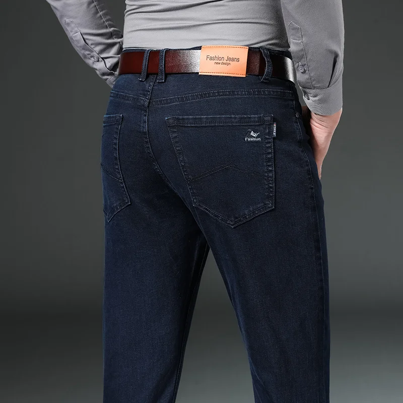 

Men's Classic Relaxed Fit Flex Jean 2023 New Men Autumn Winter High waist Business casual classic blue denim trousers 29-42