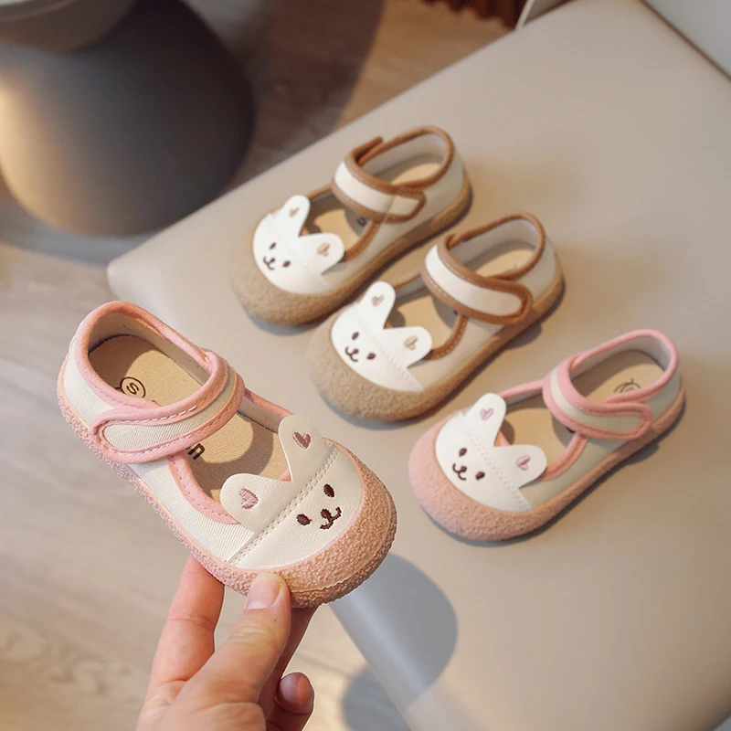 

New 2023 Spring and Autumn Simple Versatile Elegant Soft Lovely Bunny Anti-slip Shallow PU Casual Shoes for Kindergarten Girls