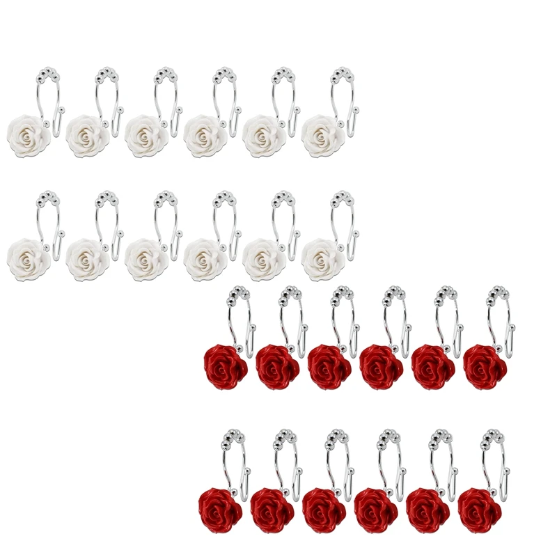 12Pcs Shower Curtain Hooks Double Sliding Rings Made Of Stainless Steel, Ring With Rose Resin, Bathroom Shower Rods
12Pcs Shower Curtain Hooks Double Sliding Rings Made Of Stainless Steel, Ring With Rose Resin, Bathroom Shower Rods