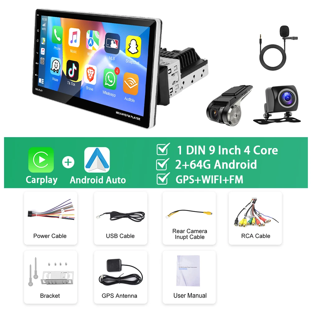 Автомагнитола Podofo, мультимедийный плеер на Android, 2 + 64 ГБ, с 9 "экраном, GPS, Wi-Fi, FM/RDS Навигатором, Типоразмер 1DIN 
Автомагнитола Podofo, мультимедийный плеер на Android, 2 + 64 ГБ, с 9 "экраном, GPS, Wi-Fi, FM/RDS Навигатором, Типоразмер 1DIN