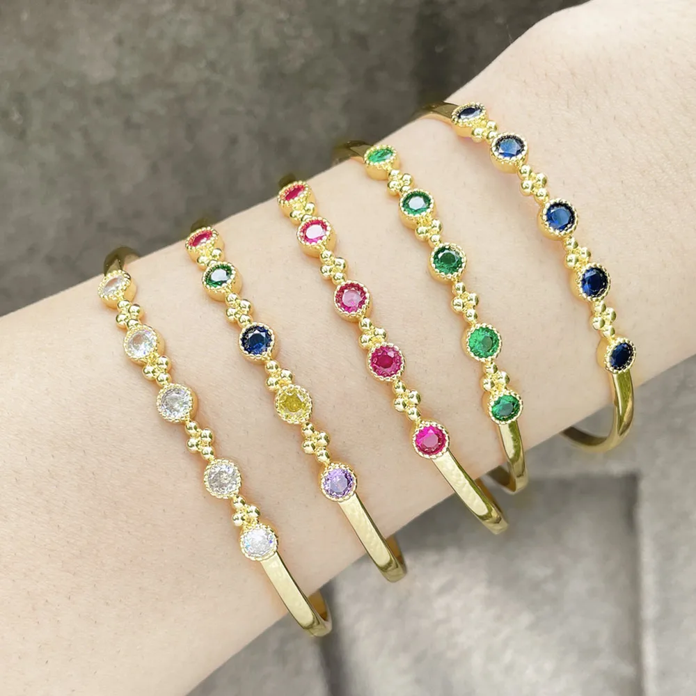 FLOLA Gold Plated Adjustable Cuff Bangles for Women Girls Rainbow Zircon Beads Slim Bangles Dainty Crystal Jewelry Gifts brth58
FLOLA Gold Plated Adjustable Cuff Bangles for Women Girls Rainbow Zircon Beads Slim Bangles Dainty Crystal Jewelry Gifts brth58