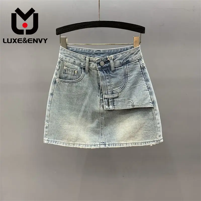 

LUXE&ENVY Design sense denim skirt women summer new versatile high waisted slimming A-line buttock wrap