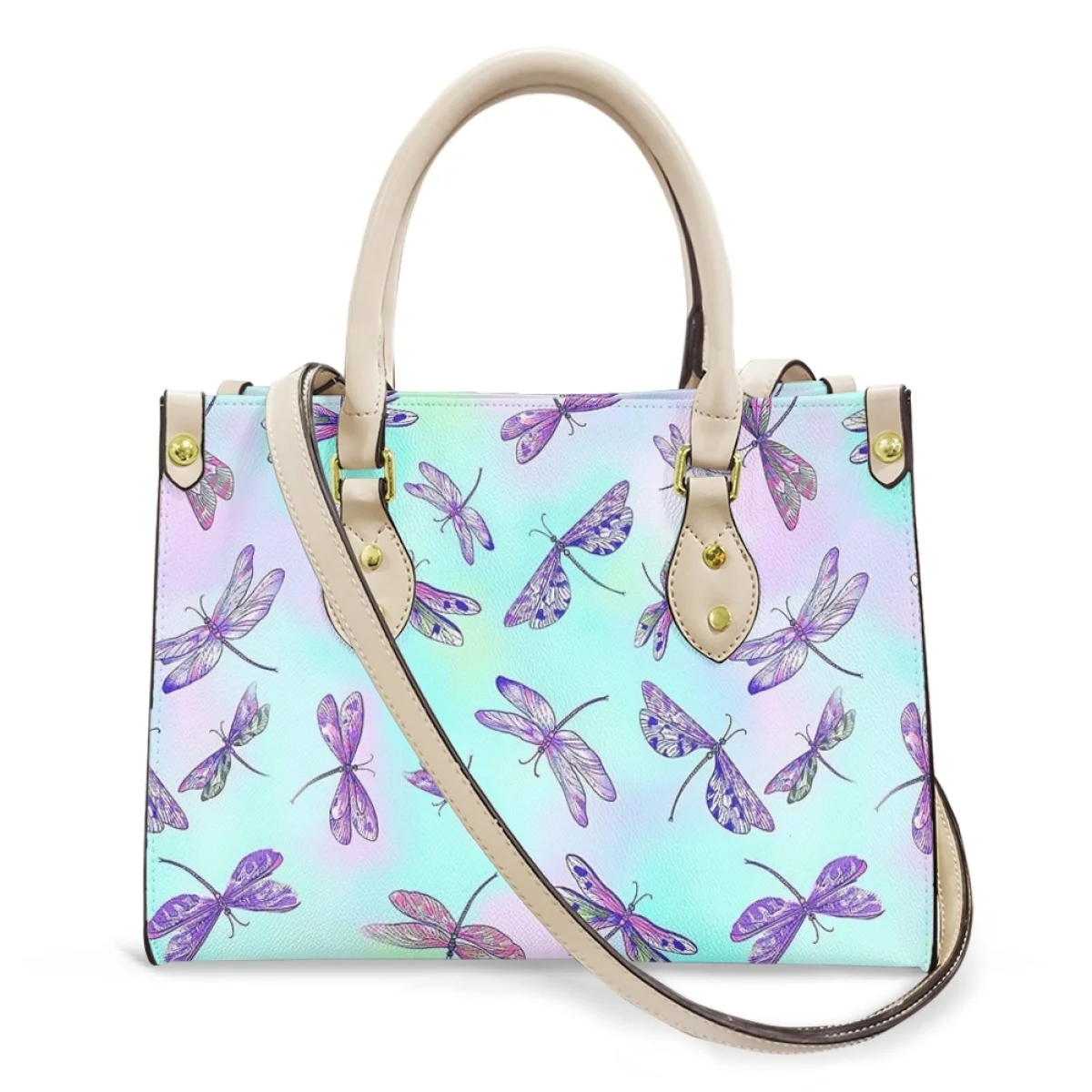 

Belidome Dragonfly Print Women Purses Handbags Luxury Top Handle Leather Shoulder Bag Ladies Designer Satchel Messenger Tote Bag