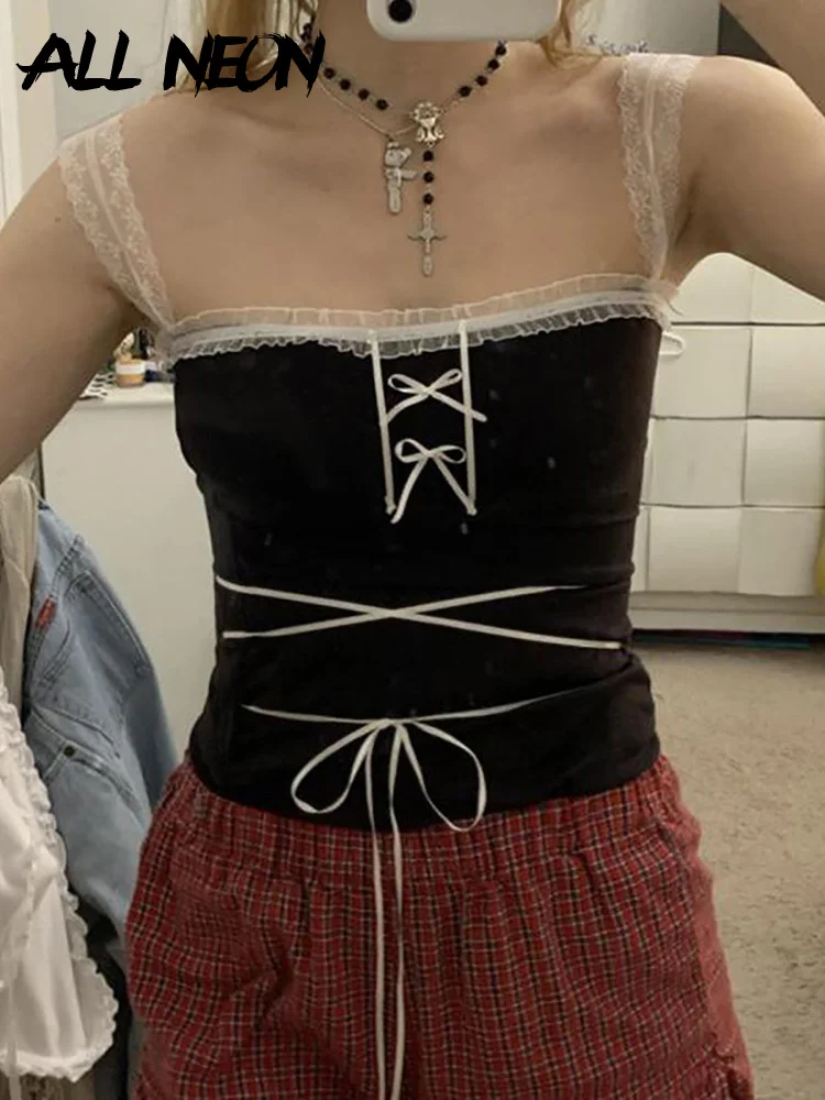 ALLNeon E-girl Kawaii Aesthetics Lace Trim Bandage Cami Tops Y2K Cute Streetwear Straped Patchwork Sleeveless Crop Tank Black
ALLNeon E-girl Kawaii Aesthetics Lace Trim Bandage Cami Tops Y2K Cute Streetwear Straped Patchwork Sleeveless Crop Tank Black