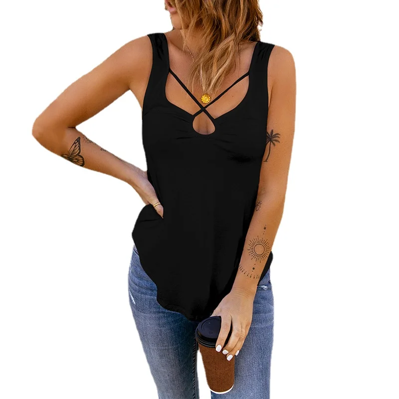 Tank Top Women Cross Bandage Solid Vest Casual Ladies Top Fashion Women Clothing Sleeveless tshirt 2022
Tank Top Women Cross Bandage Solid Vest Casual Ladies Top Fashion Women Clothing Sleeveless tshirt 2022