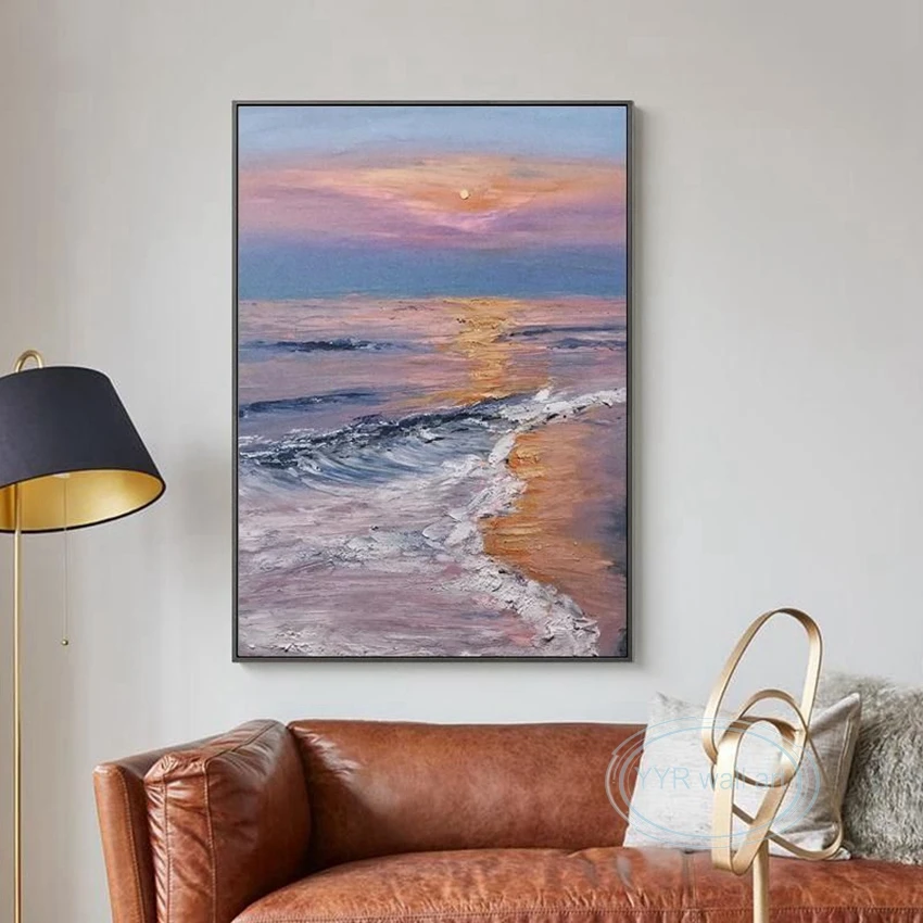 

Home Hotel Wall Hanging Art Poster Abstract Seascape Decor Picture 100%Handmade Oil Painting Modern Acrylic Texture Canvas Mural