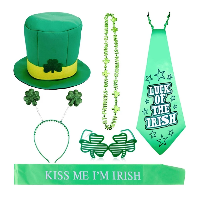 Saint Patrick’s Day Accessories Irish Festival Costume Set Shamrock Hat Headband Bead Chain Glasses Shoulder Strap Tie Kit for
Saint Patrick’s Day Accessories Irish Festival Costume Set Shamrock Hat Headband Bead Chain Glasses Shoulder Strap Tie Kit for
