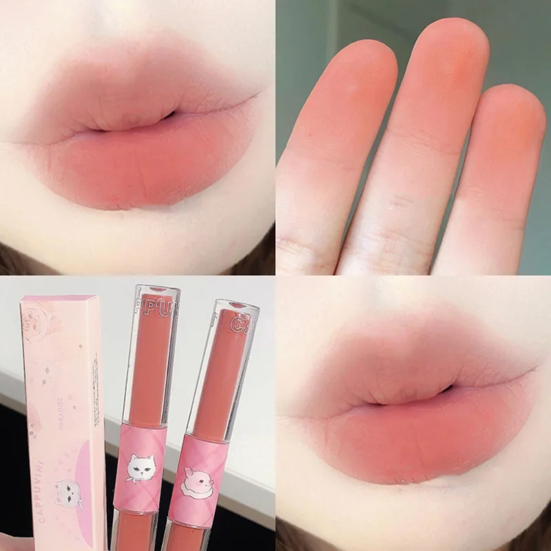 

Waterproof Matte Lip Gloss Double Head Red Velvet Liquid Lipstick Lasting Non Sticky Cup Lip Glaze Korean Lips Makeup Cosmetics