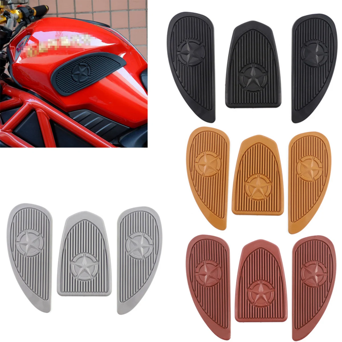 3PCS Rubber Classic Gas Fuel Tank Sticker Cover Protector Side Tank Knee Pad Star Grip Universal Fit Motorcycle Cafe Racer
3PCS Rubber Classic Gas Fuel Tank Sticker Cover Protector Side Tank Knee Pad Star Grip Universal Fit Motorcycle Cafe Racer