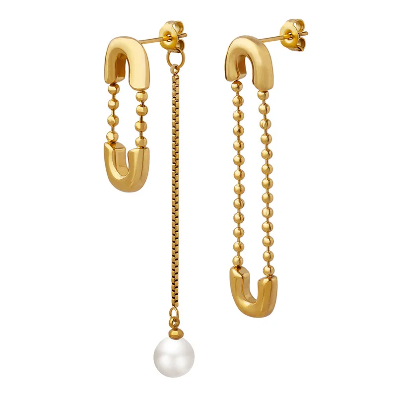 Asymmetric Pin Earrings Exaggerated Design Stainless Steel Gold Plated Tassel Faux Pearl Drop Ear Jewelry For Women
Asymmetric Pin Earrings Exaggerated Design Stainless Steel Gold Plated Tassel Faux Pearl Drop Ear Jewelry For Women