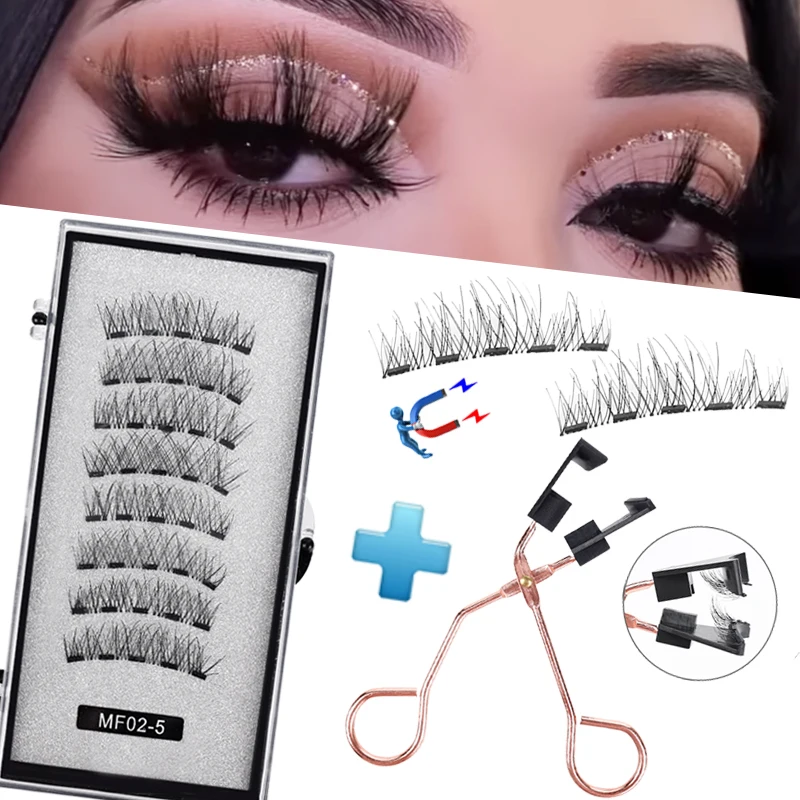 

4 Pairs 3D Natural Magnetic Eyelashes Extension with Tweezers Handmade Reusable 5 Magnets False Eyelash Fake Lashes Makeup Kit