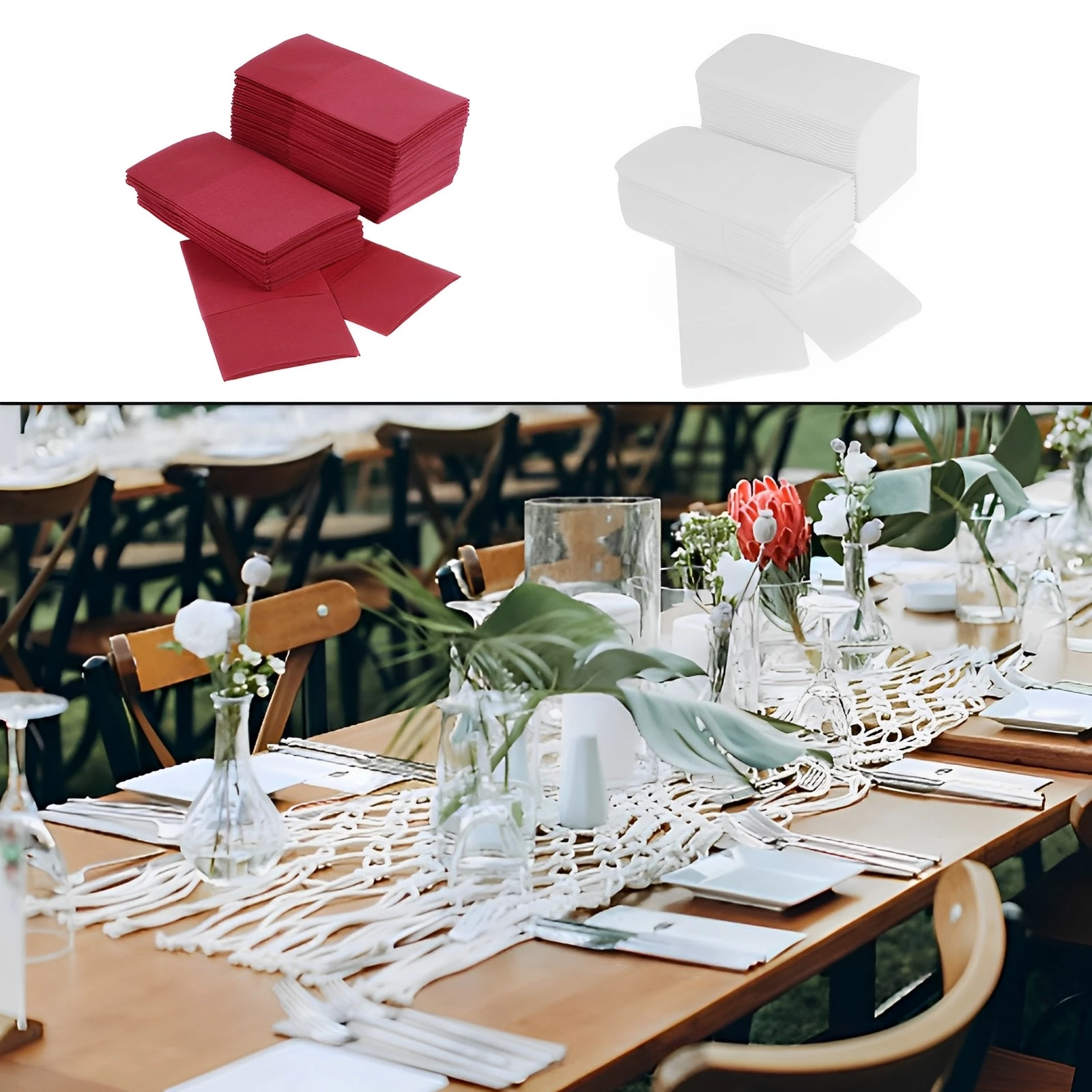 

50Pcs Table Dinner Napkins White Dinner Napkins with Built-in Flatware Pocket Prefolded Cloth Like Hand Towels Reusable Burgundy