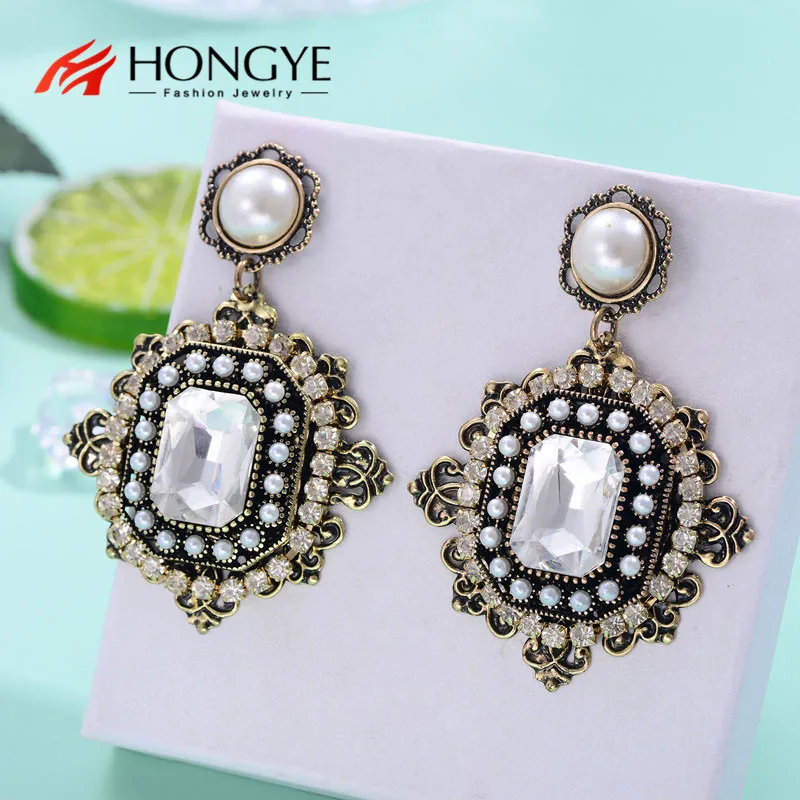 

HONGYE Full AAA Zircon Rhinestones Inlay Round Drop Earrings For Women Fashion Jewelry Ethnic Long Dangling Earring Brincos