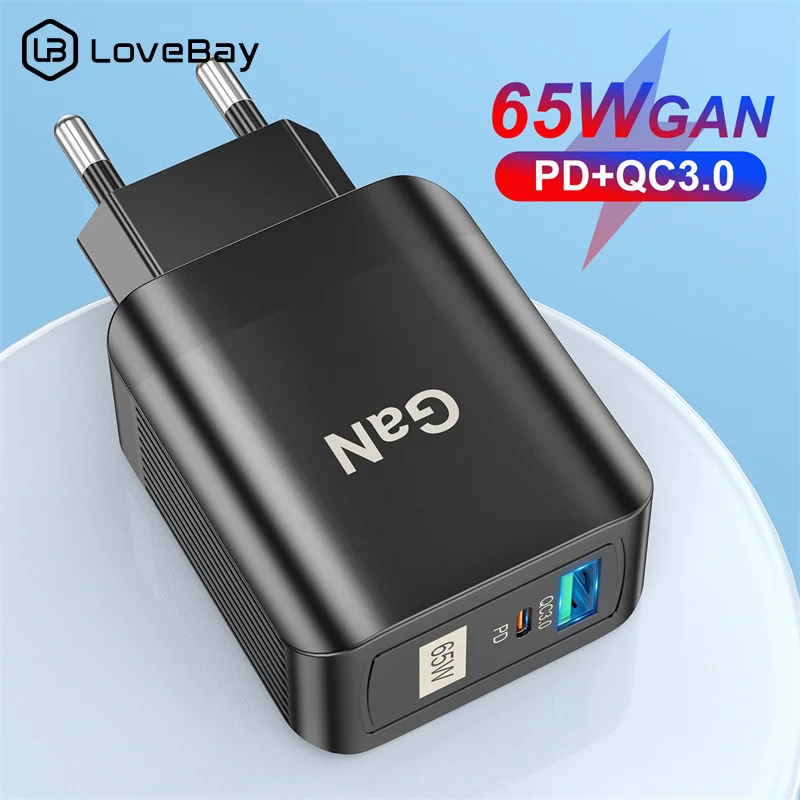 Lovebay 65W GAN Fast Charger QC3.0 Type C PD Quick Charging USB C Charge Adapter US EU Plug For iPhone 13 Macbook Huawei Xiaomi 
Lovebay 65W GAN Fast Charger QC3.0 Type C PD Quick Charging USB C Charge Adapter US EU Plug For iPhone 13 Macbook Huawei Xiaomi