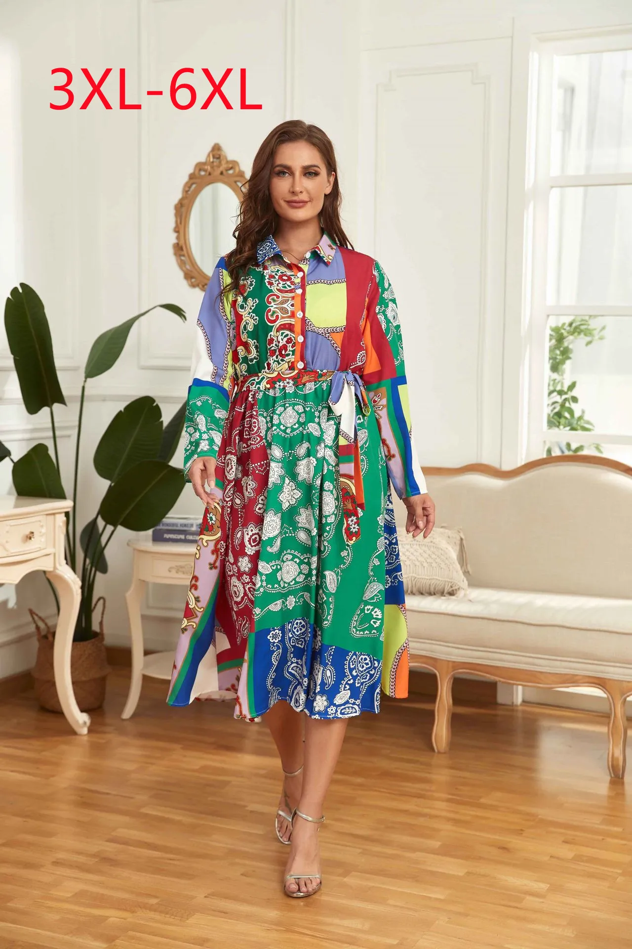 New 2022 Ladies Spring Autumn Plus Size Midi Dress For Women Large Size Dress Long Sleeve Splicing Print Dress 3XL 4XL 5XL 6XL 
New 2022 Ladies Spring Autumn Plus Size Midi Dress For Women Large Size Dress Long Sleeve Splicing Print Dress 3XL 4XL 5XL 6XL