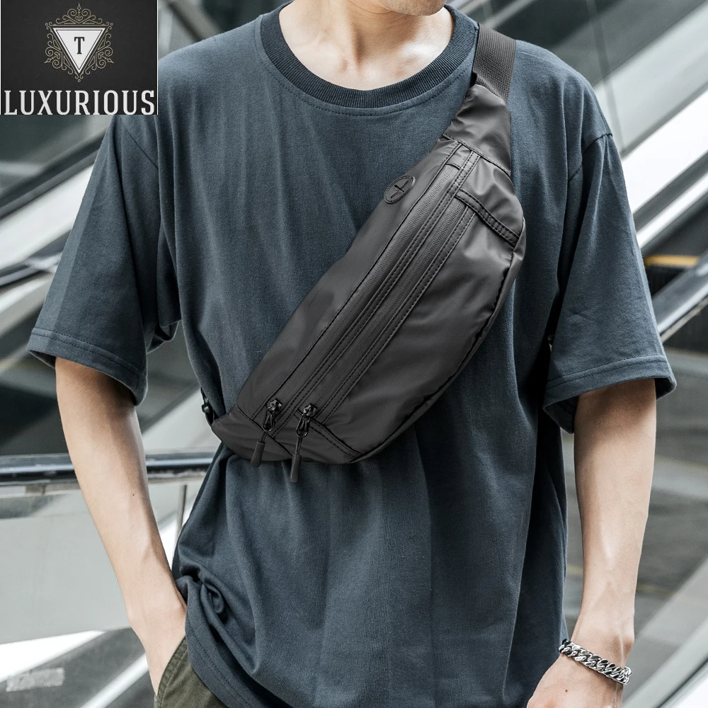 

Мужская нагрудная сумка с защитой от кражи на молнии, многофункциональная водонепроницаемая сумка через плечо для коротких поездок, легкая сумка с отверстием для наушников