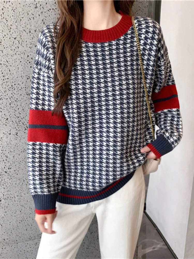 Women's Sweater Autumn Winter New In Fashion Korean Temperament Color Contrast Pullovers Bottoming Shirt Vintage Knitwears Top 
Women's Sweater Autumn Winter New In Fashion Korean Temperament Color Contrast Pullovers Bottoming Shirt Vintage Knitwears Top