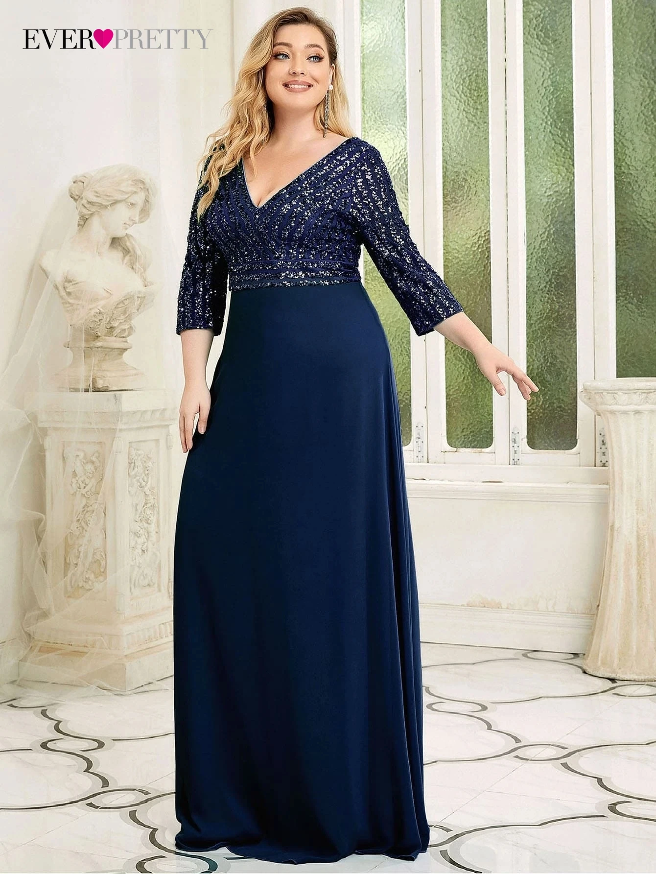 Plus Size Elegant Women's Dresses Long A-LINE V-Neck Three Quarter Sleeve Gown 2022 Ever Pretty of Sequined Prom Women Dress
Plus Size Elegant Women's Dresses Long A-LINE V-Neck Three Quarter Sleeve Gown 2022 Ever Pretty of Sequined Prom Women Dress