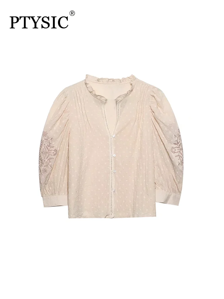 PTYSIC Elegant Women Khaki Cropped Shirt Embroidery Single Breasted Short Blouse For Office Lady Casual Tops
PTYSIC Elegant Women Khaki Cropped Shirt Embroidery Single Breasted Short Blouse For Office Lady Casual Tops