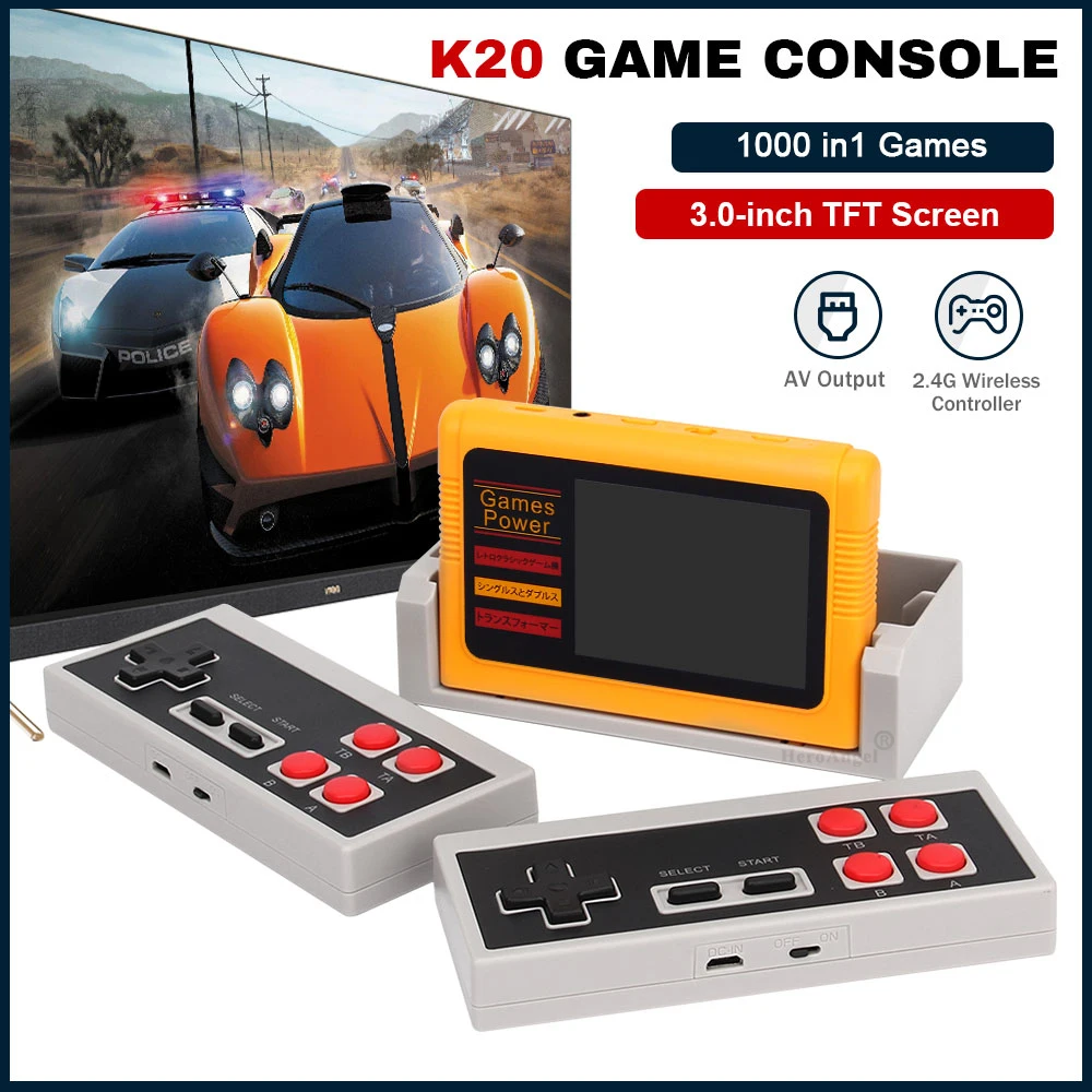 K20 Классическая многофункциональная игровая консоль 1000 в 1 портативная игровая консоль с 2 беспроводными контроллерами 3,0 дюйма TFT
K20 Классическая многофункциональная игровая консоль 1000 в 1 портативная игровая консоль с 2 беспроводными контроллерами 3,0 дюйма TFT
