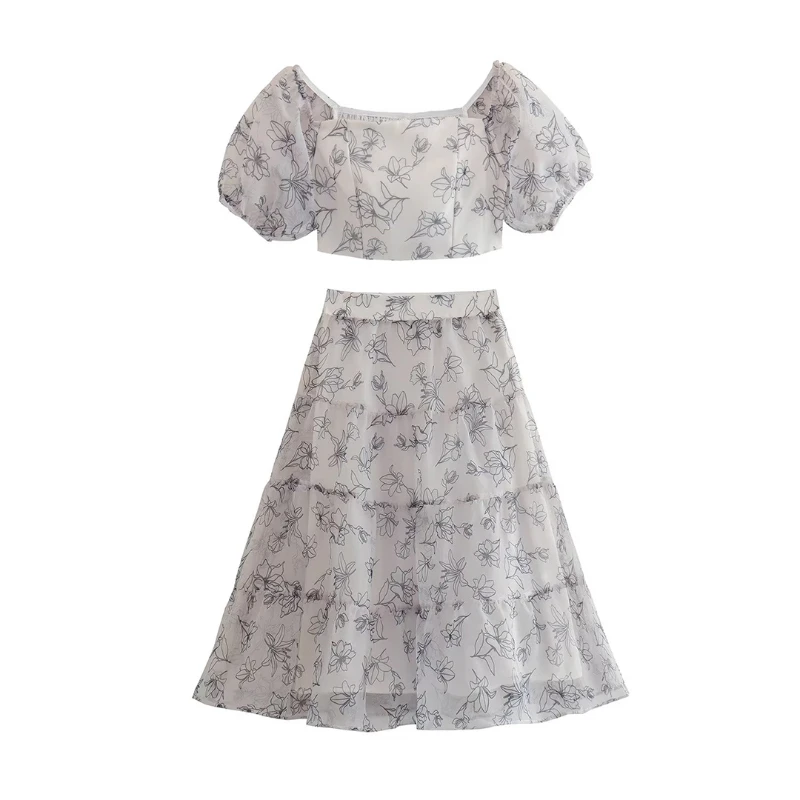 Summer Elegant Skirt Sets for Women Floral Bright Puff Sleeve Crop Tops + Midi Ruffle Dress Female Holiday Outfits White New In
Summer Elegant Skirt Sets for Women Floral Bright Puff Sleeve Crop Tops + Midi Ruffle Dress Female Holiday Outfits White New In