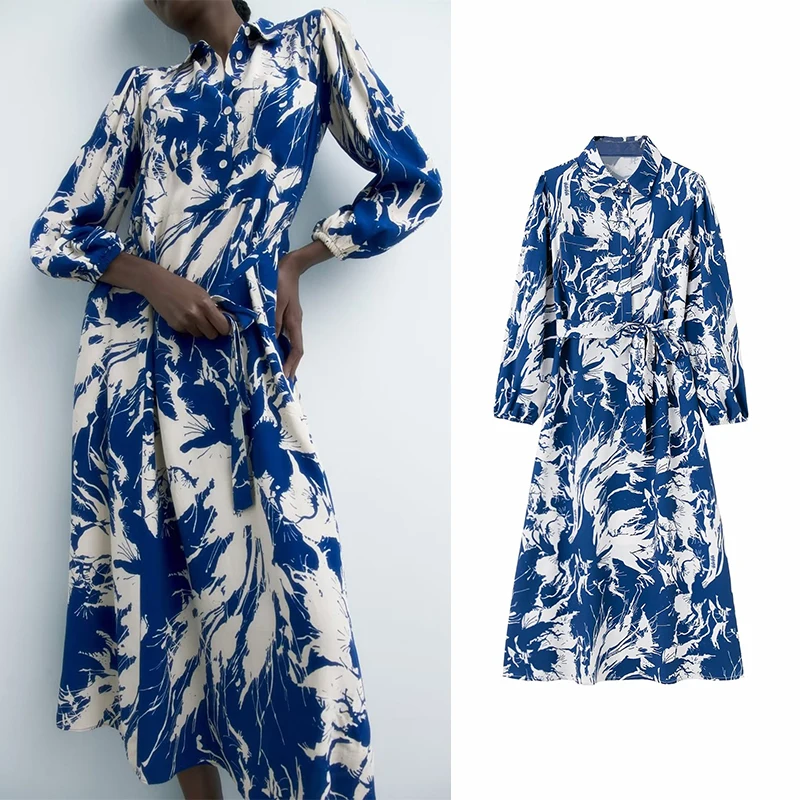 Autumn 2022 Women Print Midi Dress With Belt Long Sleeve Turn-down Collar Ladies Vintage Dress Vestidos LY7017
Autumn 2022 Women Print Midi Dress With Belt Long Sleeve Turn-down Collar Ladies Vintage Dress Vestidos LY7017