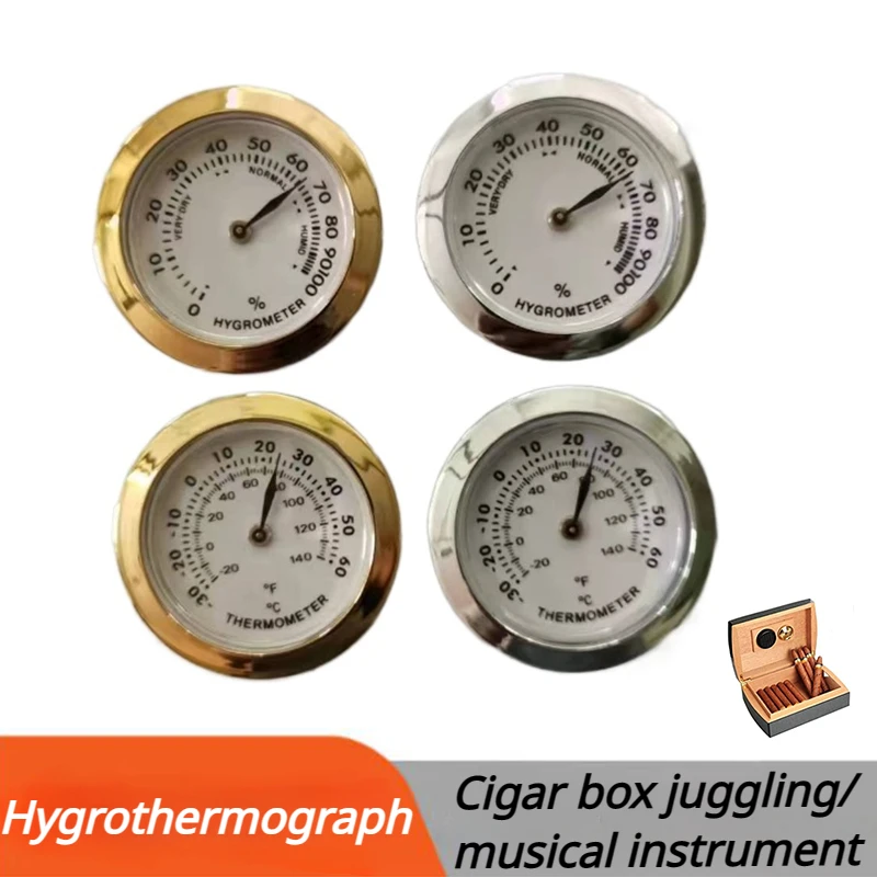 

Direct pin embedded 37mm pointer thermometer Hygrometer Cigar box juggling moisture-proof box mini thermometer