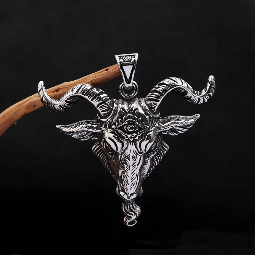 

Gothic Stainless Steel Lucifer Satan Goat Head Pendant Necklace For Men Vintage Satan Sheep Necklace Fashion Biker Jewelry Gifts