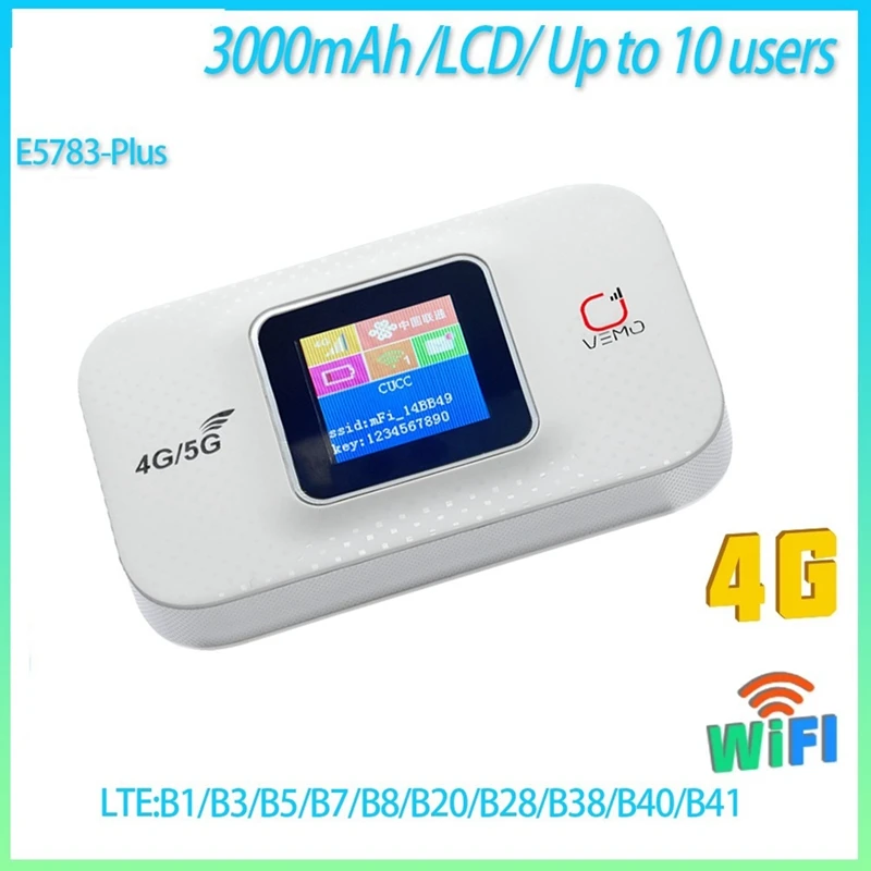 E5783 Plus 4G LTE CAT4 300Mbps портативный Wi-Fi роутер со слотом для SIM-карты, автомобильный Мобильный Wi-Fi 3000Mah аккумулятор портативный роутер
E5783 Plus 4G LTE CAT4 300Mbps портативный Wi-Fi роутер со слотом для SIM-карты, автомобильный Мобильный Wi-Fi 3000Mah аккумулятор портативный роутер