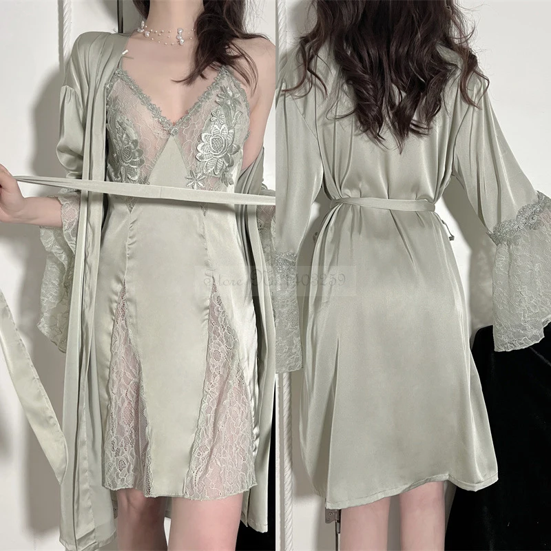 Wedding Robe Nightgown Set Sexy Embroidery Sleepwear Summer Female Nightwear Lace Patchwork Rayon Bathrobe Casual Home Dress
Wedding Robe Nightgown Set Sexy Embroidery Sleepwear Summer Female Nightwear Lace Patchwork Rayon Bathrobe Casual Home Dress
