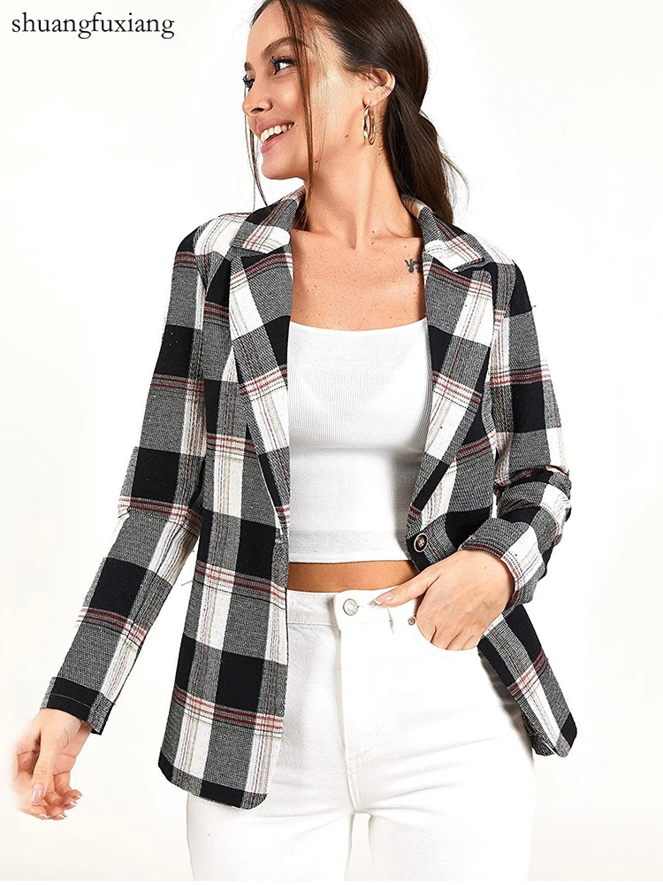 Casual Plaid Blazers Jacket For Women 2022 Autumn Long Sleeve Single Button Suits Coat Elegant Office Slim Blazer Tops Femme
Casual Plaid Blazers Jacket For Women 2022 Autumn Long Sleeve Single Button Suits Coat Elegant Office Slim Blazer Tops Femme