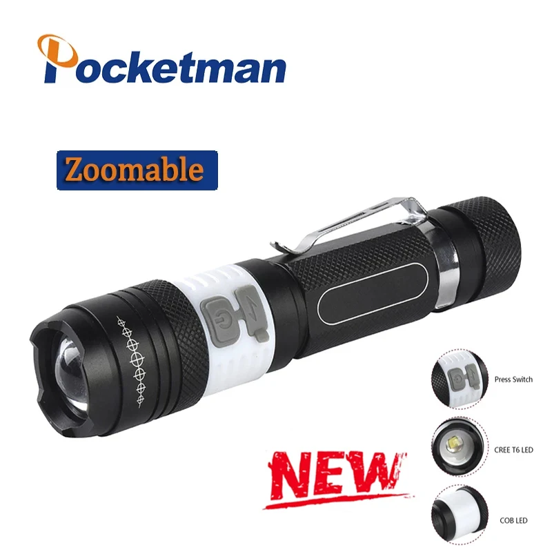 Most Bright Led+COB Rechargeable Flashlight 3-mode Zoomable Portable Torch Use 18650 Battery Aluminum Alloy Outdoor Work light
Most Bright Led+COB Rechargeable Flashlight 3-mode Zoomable Portable Torch Use 18650 Battery Aluminum Alloy Outdoor Work light