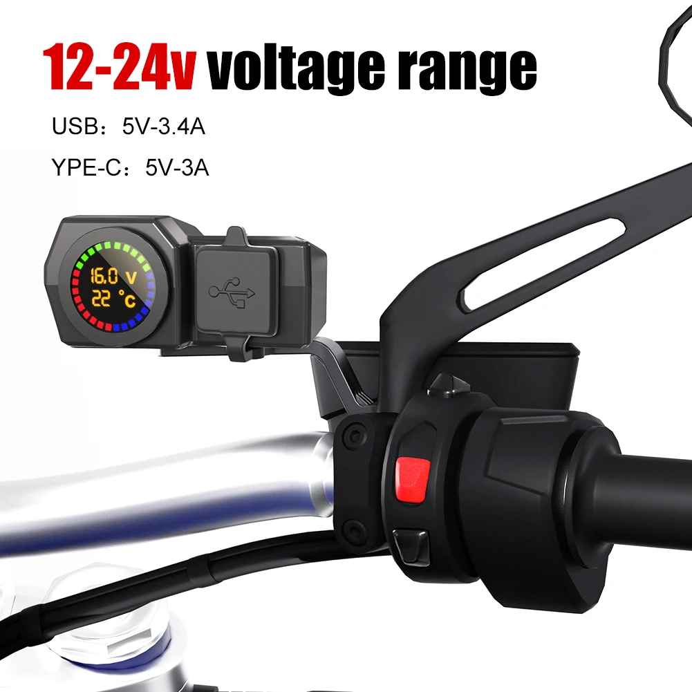 Motorcycle Charger 12-24V Dual USB With Color Display Voltmeter Independent Switch Handlebar Charger Adapter For Mobile Phone
Motorcycle Charger 12-24V Dual USB With Color Display Voltmeter Independent Switch Handlebar Charger Adapter For Mobile Phone